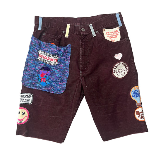 ALM Hand-Made One of Kind Corduroy Short Pants -Burgundy