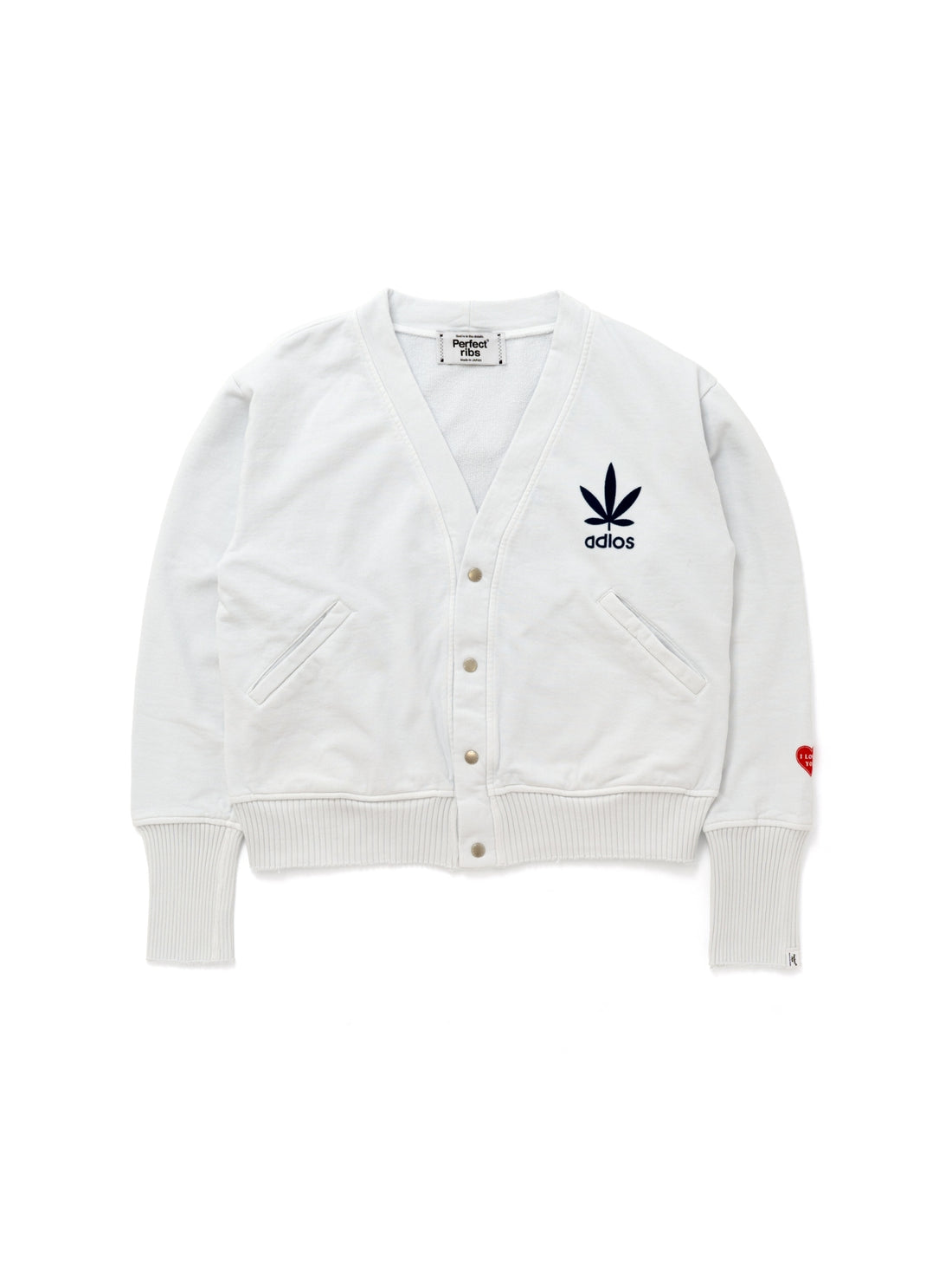 【Perfect ribs×A LOVE MOVEMENT】"adios" Basic Sweat Cardigan / Cloud White