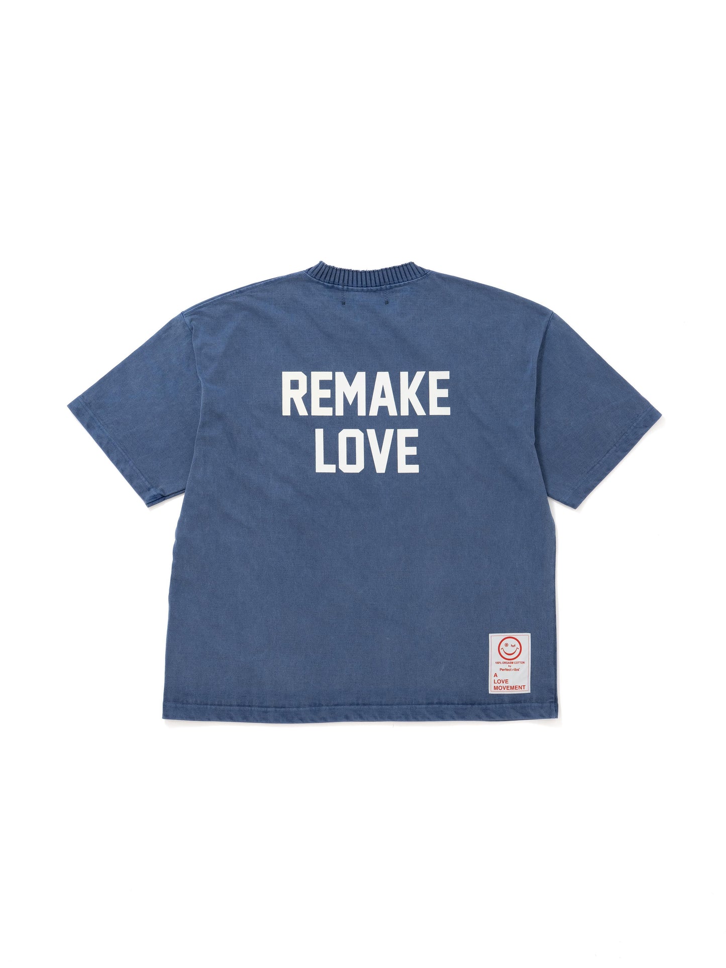 【Perfect ribs®︎×A LOVE MOVEMENT】Basic Short Sleeve T Shirts (LOVE RECYCLE) / Fade Navy