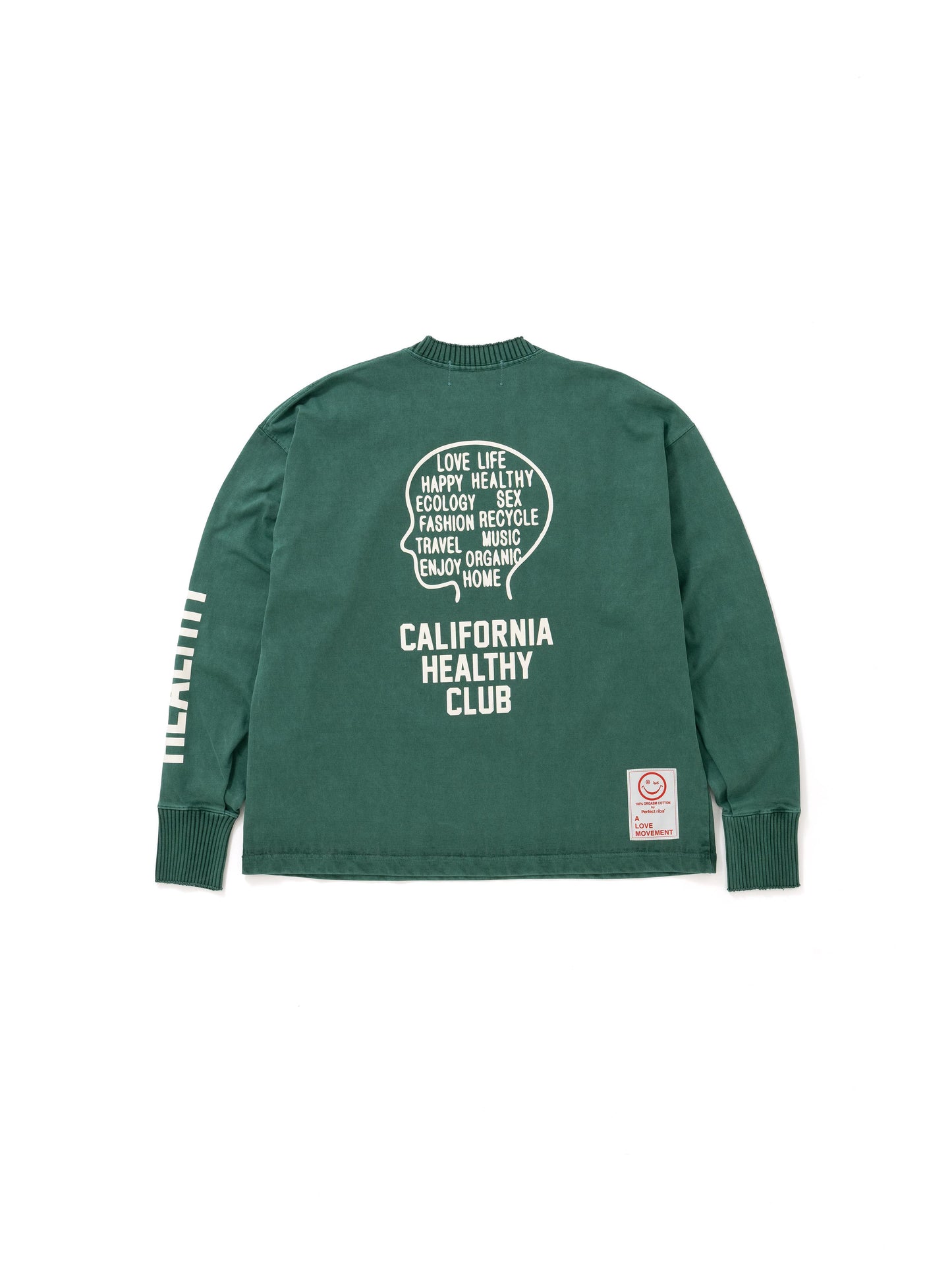 【Perfect ribs®︎×A LOVE MOVEMENT】CALIFORNIA HEALTHY CLUB Long Sleeve T Shirts / Fade Green