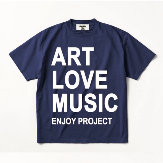 【Perfect ribs×A LOVE MOVEMENT】 "ART LOVE MUSIC" Basic Short Sleeve T Shirt / Vintage Navy×White (ベーシック ショートスリーブ ティーシャツ/ヴィンテージネイビー×ホワイト)