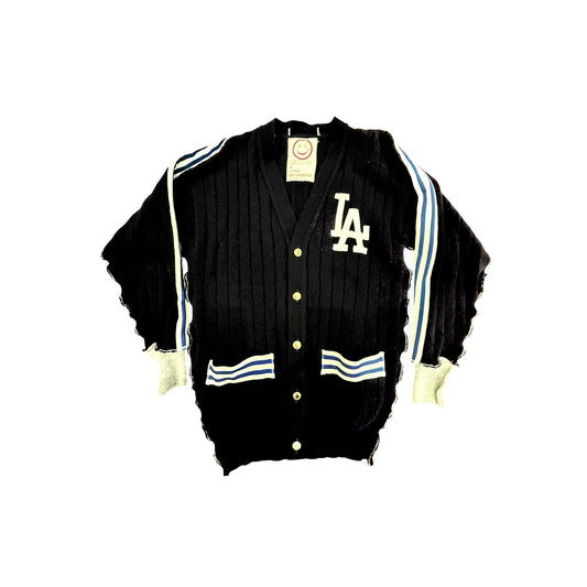 Recycled Cashmere Cardigan - Navy x Grey "LA"Men’s small or ladies X-Large size or Men’s medium size