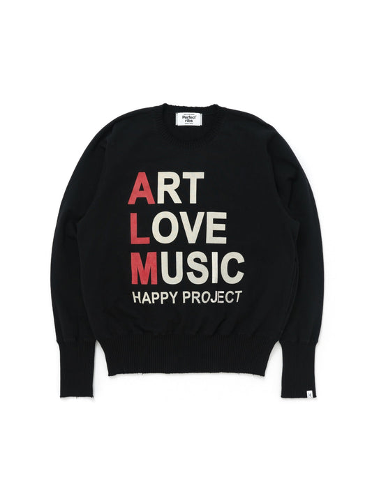 【Perfect ribs®︎×A LOVE MOVEMENT】"ART LOVE MUSIC" Strange Sleeve Crew Neck Sweat Shirts / Black