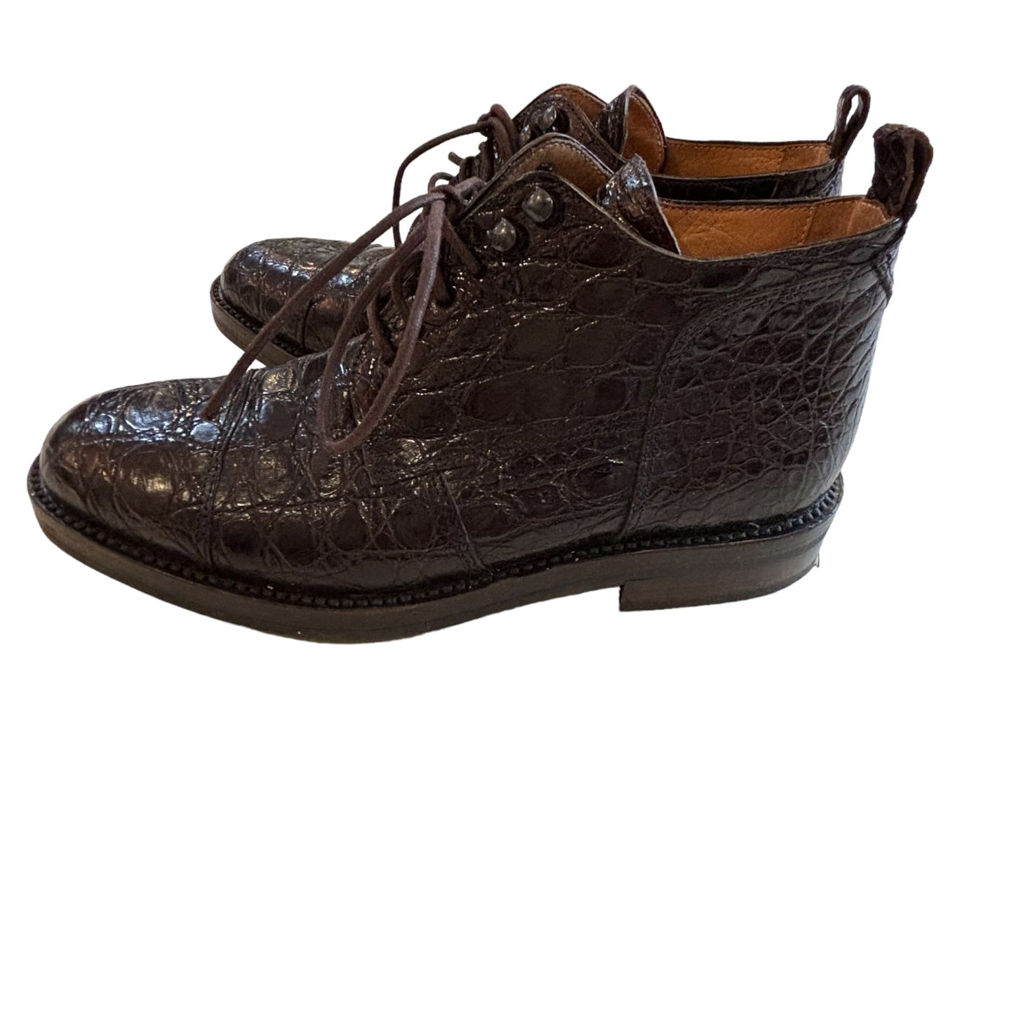 Ralph Lauren Brown Crocodile Lace Up Ankle Booties