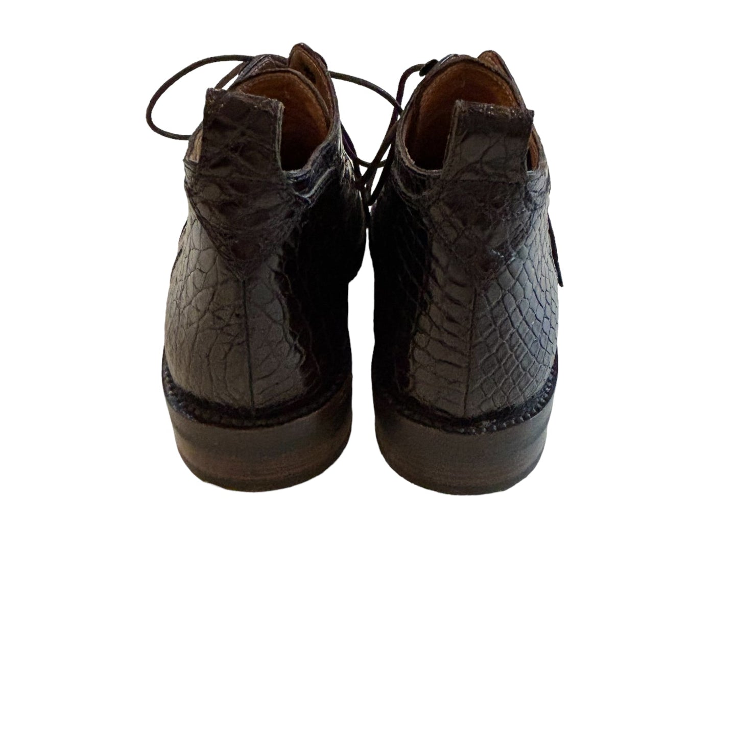 Ralph Lauren Brown Crocodile Lace Up Ankle Booties