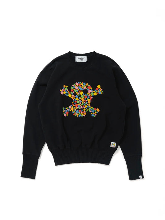 【Perfect ribs × HAROSHI】Strange Sleeve Crew Neck Sweat Shirt / Black