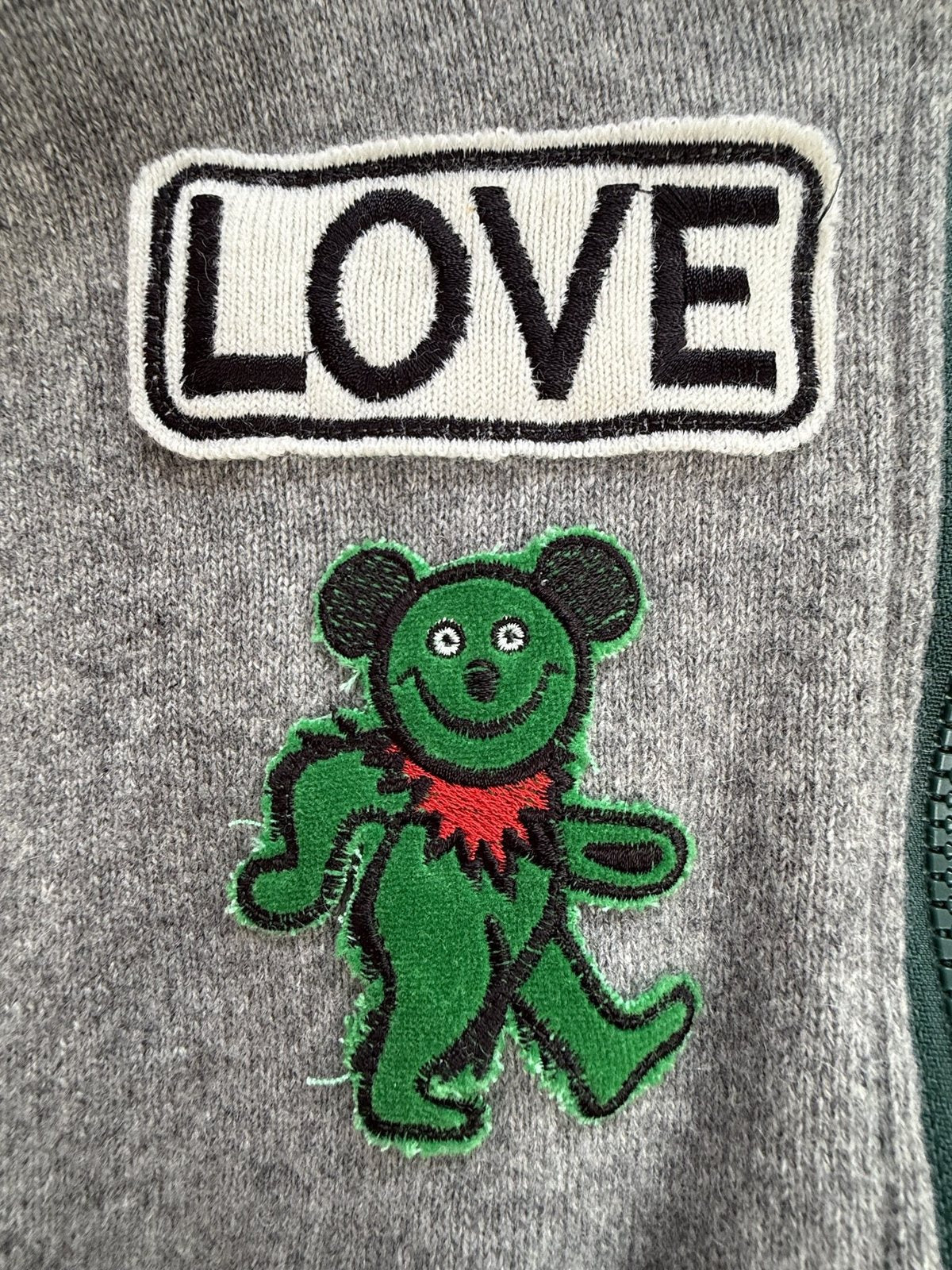 Recycled Cashmere Zip Hoodie — Grey x Green "ONE LOVE MALIBU" (Women's S)