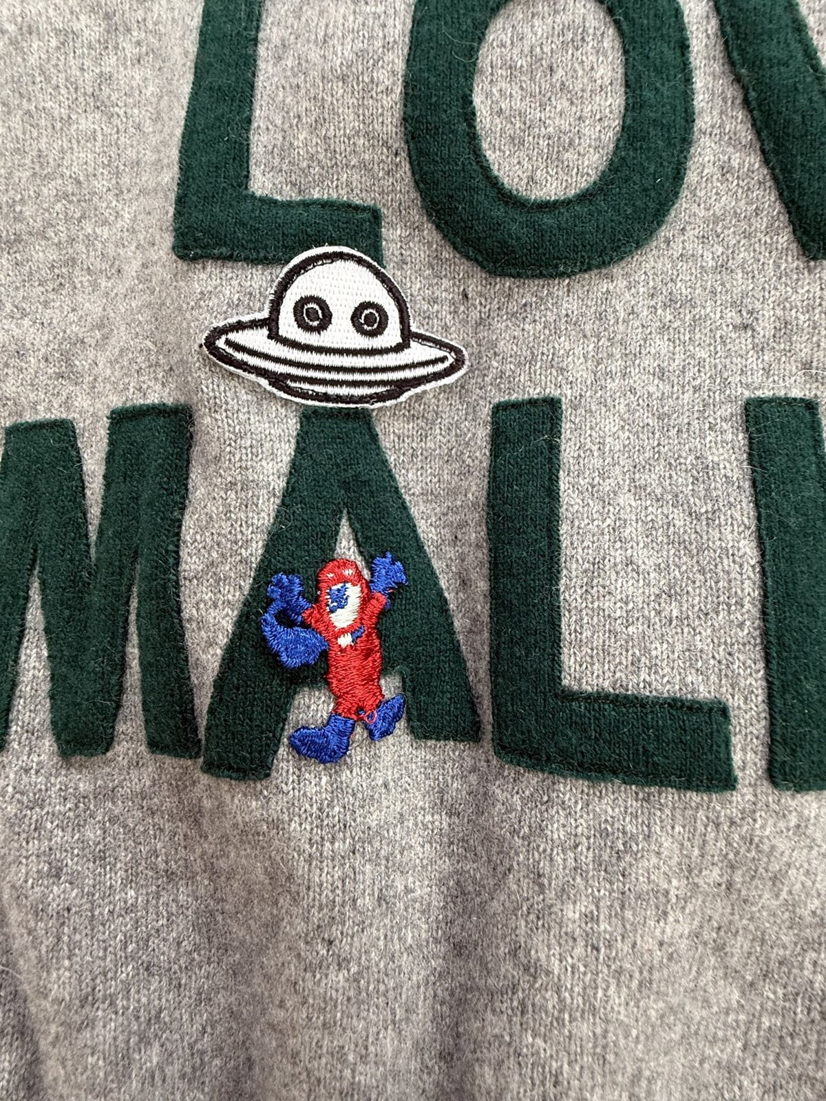 Recycled Cashmere Zip Hoodie — Grey x Green "ONE LOVE MALIBU" (Women's S)