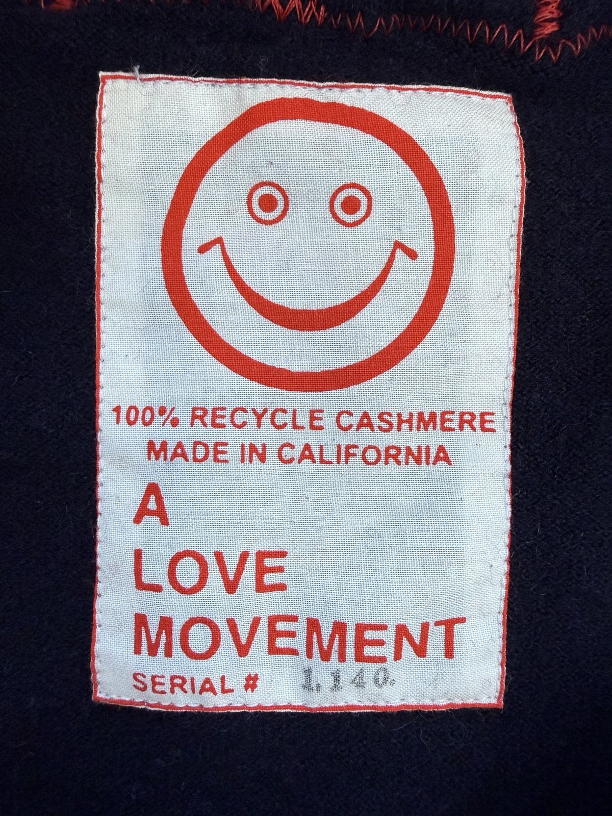 Recycled Cashmere Zip Hoodie — Navy x Red "RELAX" (Women's L–XL)