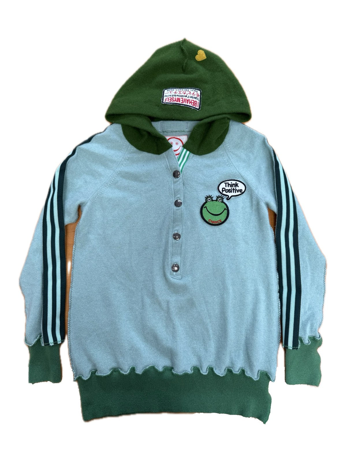 Recycled Cashmere Hooded Pullover — Mint x Green "ADIOS SENORITA" (Women's M)