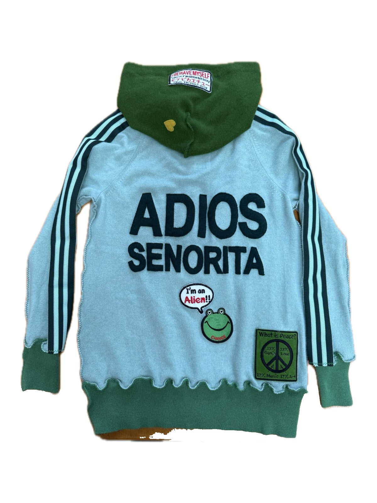 Recycled Cashmere Hooded Pullover — Mint x Green "ADIOS SENORITA" (Women's M)