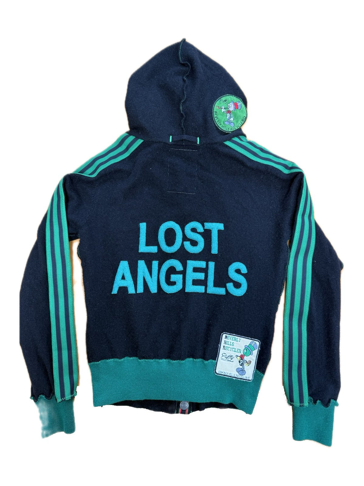 Recycled Cashmere Hooded Cardigan — Argyle Black x Green "LOST ANGELS" (Women's M)