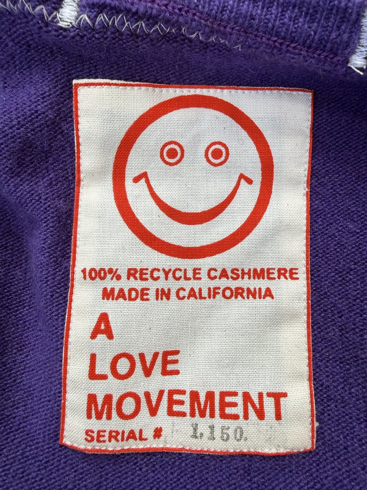 Recycled Cashmere Sleeveless Hoodie — Purple x Cream "LIKERS LOS ANGELES" (Women's S)
