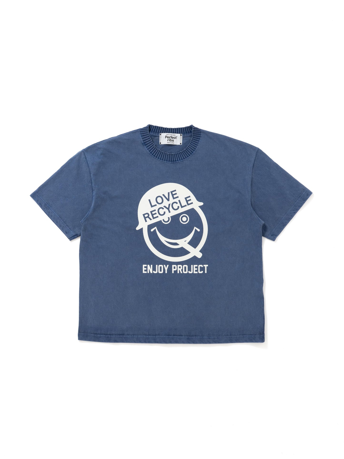【Perfect ribs®︎×A LOVE MOVEMENT】Basic Short Sleeve T Shirts (LOVE RECYCLE) / Fade Navy