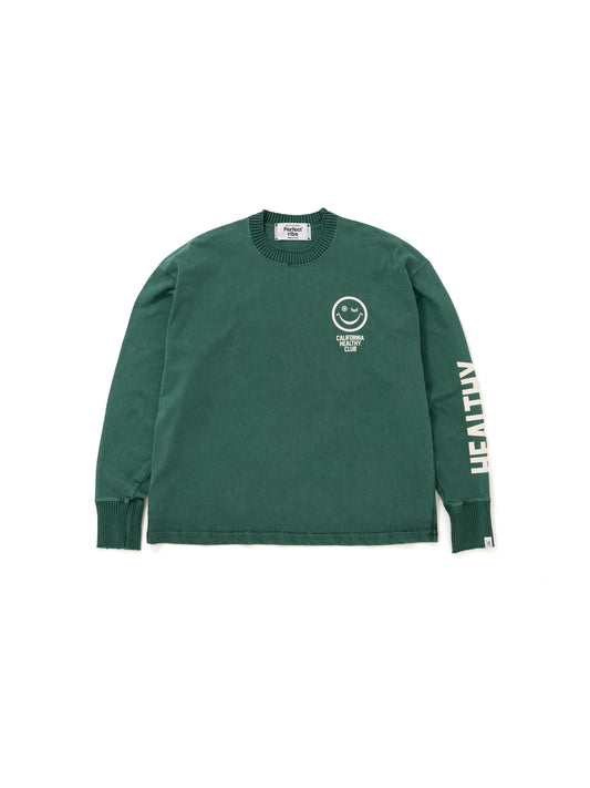 【Perfect ribs®︎×A LOVE MOVEMENT】CALIFORNIA HEALTHY CLUB Long Sleeve T Shirts / Fade Green