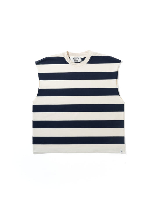 【Perfect ribs】Border Sleeveless Tops / Multi