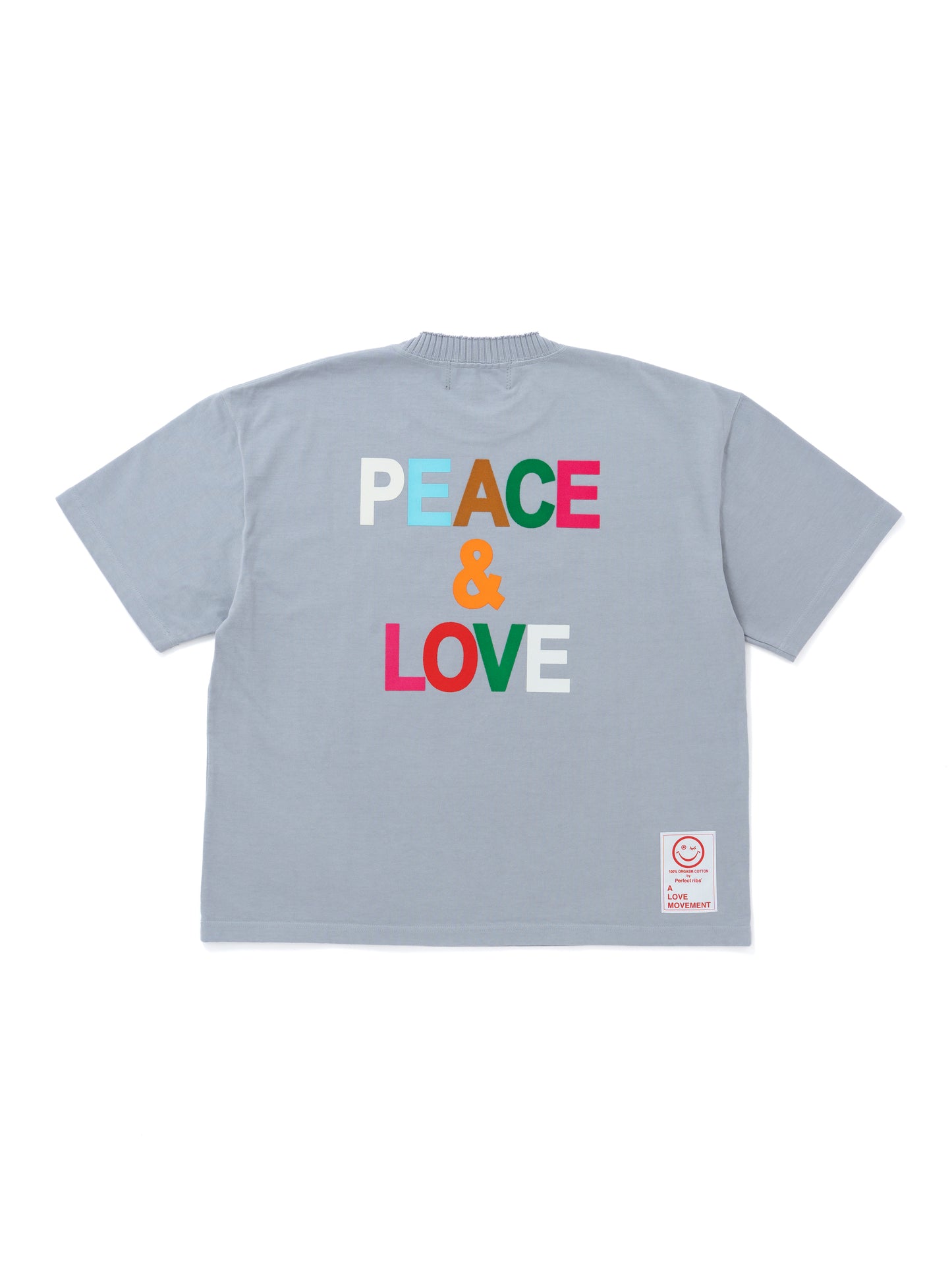 【Perfect ribs®︎×A LOVE MOVEMENT】Basic Short Sleeve T Shirts (PEACE&LOVE) / Top Gray