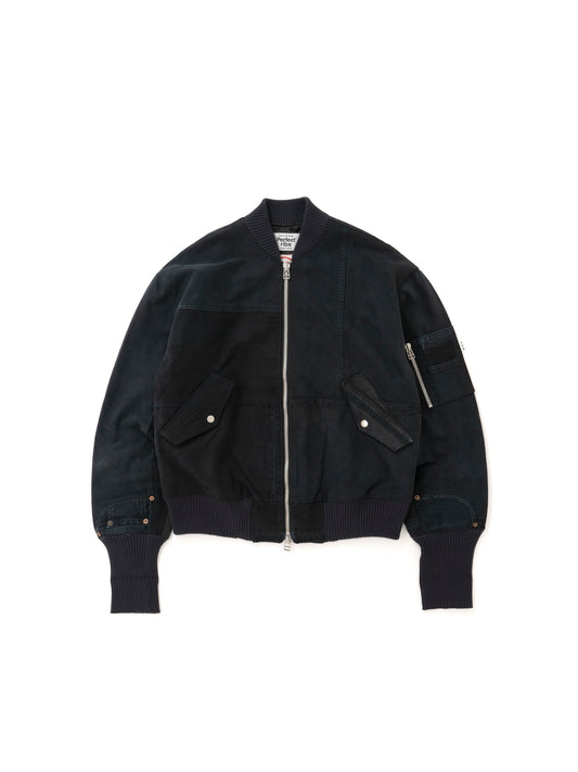 【Perfect ribs®︎×A LOVE MOVEMENT】A one-of-a-kind denim MA-1 jacket created by reconstructing vintage denim garments. / Black