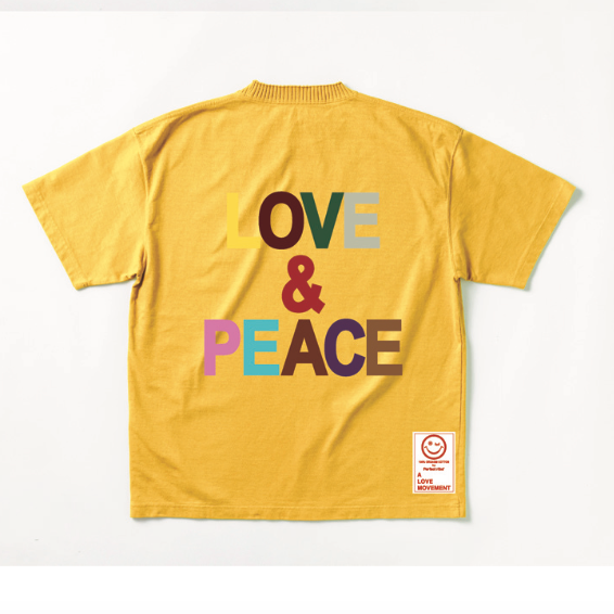 【Perfect ribs×A LOVE MOVEMENT】"LOVE&PEACE" Basic Short Sleeve T Shirt / Yellow