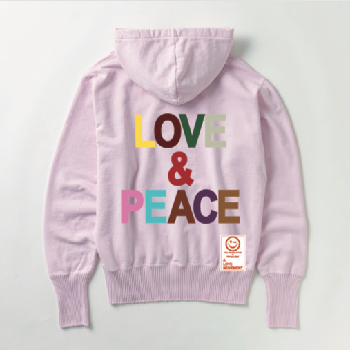 【Perfect ribs×A LOVE MOVEMENT】"LOVE&PEACE" Basic Hoodie / Light Pink