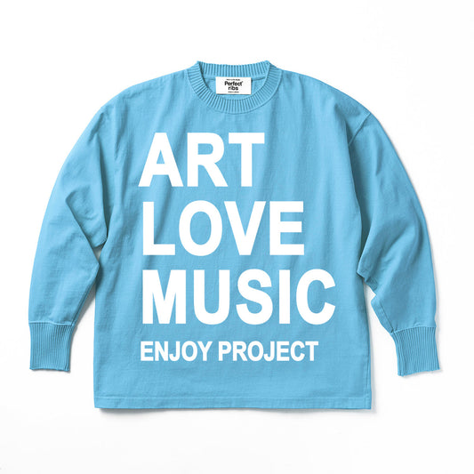 Exclusive Color【Perfect ribs×A LOVE MOVEMENT】 "ART LOVE MUSIC" Basic Long Sleeve T Shirt / Sax×White