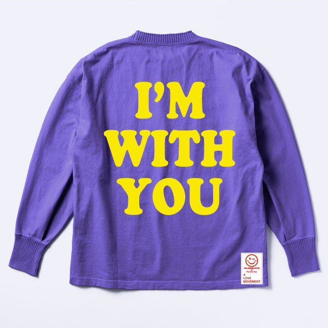 【Perfect ribs×A LOVE MOVEMENT】"I'M WITH YOU" Side Slit Long Sleeve T Shirt / Purple×Yellow