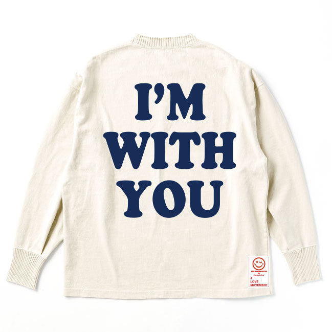 【Perfect ribs×A LOVE MOVEMENT】"I'M WITH YOU" Side Slit Long Sleeve T Shirt / Oatmeal×Royal Blue