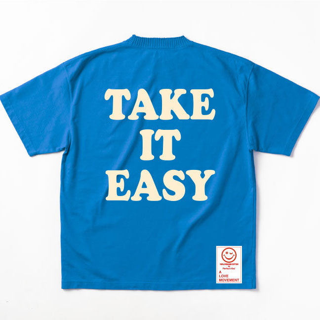 【Perfect ribs×A LOVE MOVEMENT】"TAKE IT EASY" Basic Short Sleeve T Shirt / Blue×Soft Pearl