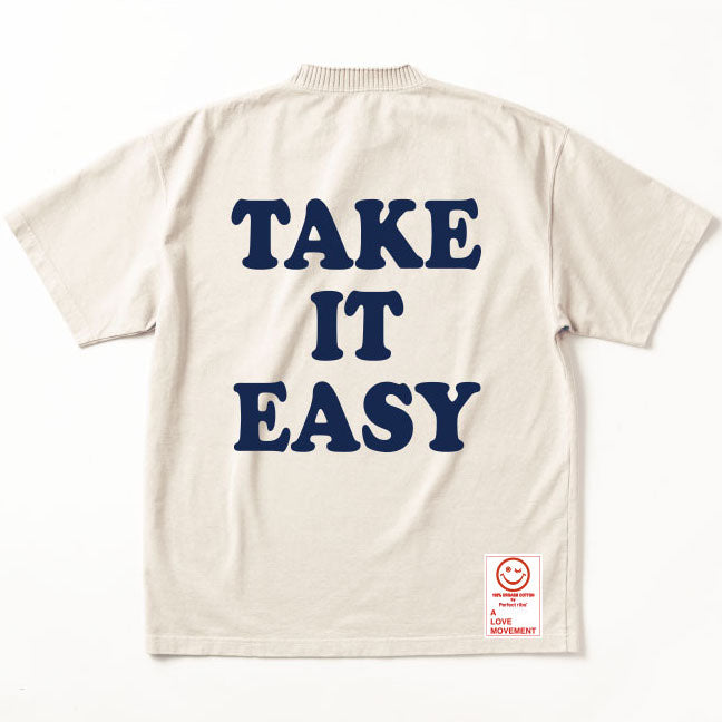 【Perfect ribs×A LOVE MOVEMENT】"TAKE IT EASY" Basic Short Sleeve T Shirt / Oatmeal×Royal Blue