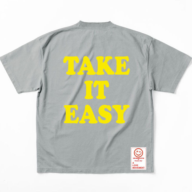 【Perfect ribs×A LOVE MOVEMENT】"TAKE IT EASY" Basic Short Sleeve T Shirt / Gray×Yellow