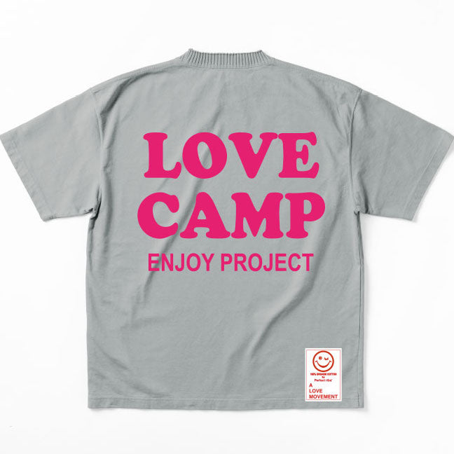 【Perfect ribs×A LOVE MOVEMENT】"LOVE CAMP" Basic Short Sleeve T Shirt / Gray×Pink