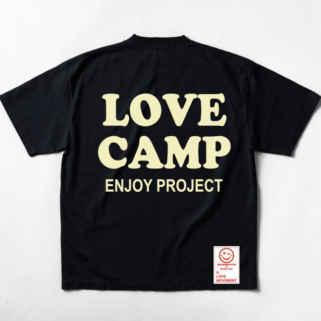 【Perfect ribs×A LOVE MOVEMENT】"LOVE CAMP" Basic Short Sleeve T Shirt / Black×Lemon Yellow