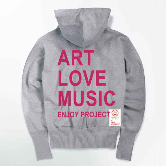 【Perfect ribs×A LOVE MOVEMENT】"ART LOVE MUSIC" Basic Zip Hoodie / Heather Gray×Pink