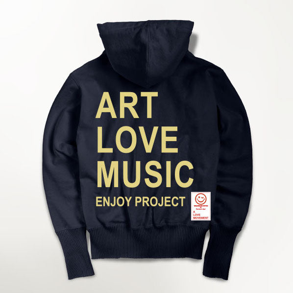 【Perfect ribs×A LOVE MOVEMENT】"ART LOVE MUSIC" Basic Zip Hoodie / Black×Lemon Yellow