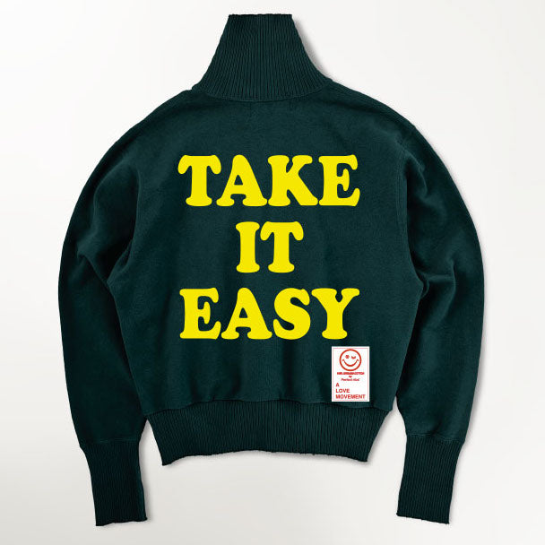 【Perfect ribs×A LOVE MOVEMENT】"TAKE IT EASY" Turtle Neck Sweat Shirt / Charcoal Green×Yellow