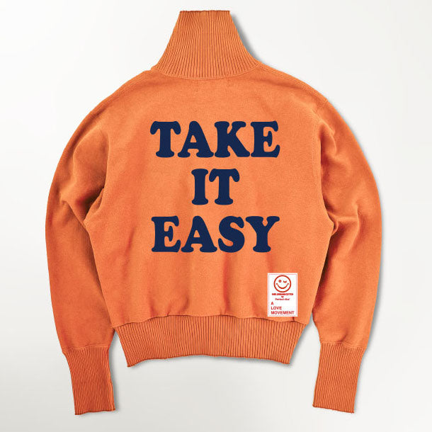 【Perfect ribs×A LOVE MOVEMENT】"TAKE IT EASY" Turtle Neck Sweat Shirt / Orange×Royal Blue