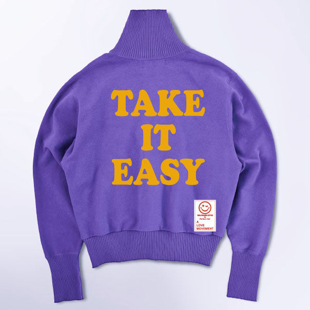 【Perfect ribs×A LOVE MOVEMENT】"TAKE IT EASY" Turtle Neck Sweat Shirt / Purple×Golden Yellow