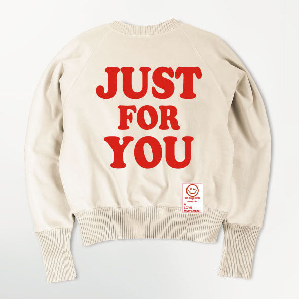 【Perfect ribs×A LOVE MOVEMENT】"JUST FOR YOU" Strange Sleeve Crew Neck Sweat Shirt / Oatmeal×Soft Pearl