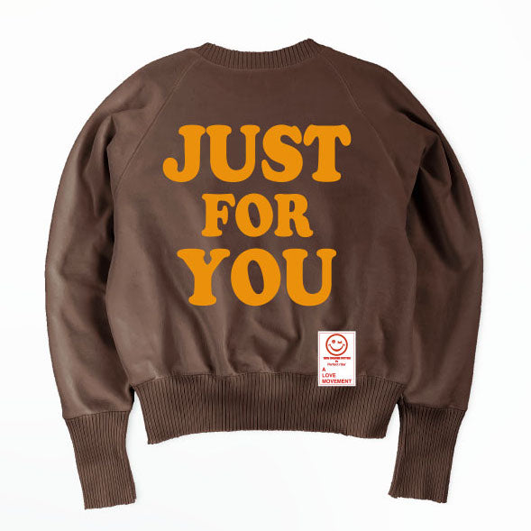 【Perfect ribs×A LOVE MOVEMENT】"JUST FOR YOU" Strange Sleeve Crew Neck Sweat Shirt / Brown×Golden Yellow