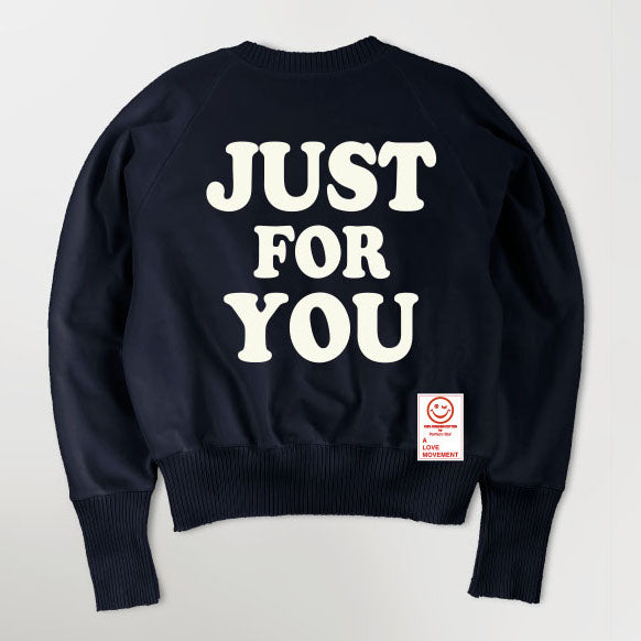 【Perfect ribs×A LOVE MOVEMENT】"JUST FOR YOU" Strange Sleeve Crew Neck Sweat Shirt / Black×Soft Pearl