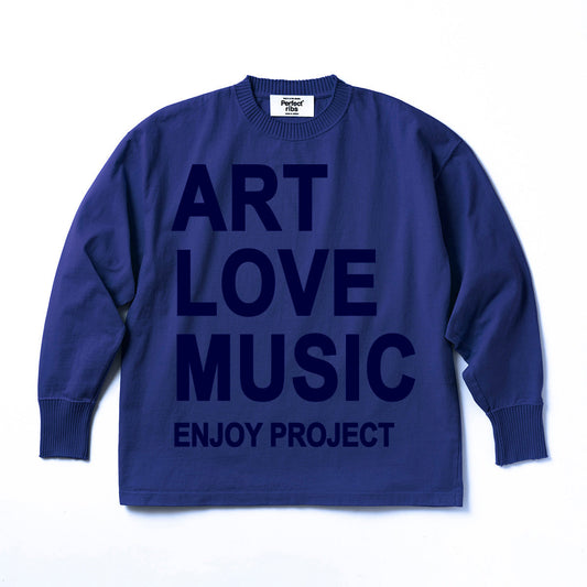 Exclusive Color【Perfect ribs×A LOVE MOVEMENT】 "ART LOVE MUSIC" Basic Long Sleeve T Shirt / Vintage Navy×Ink Blue